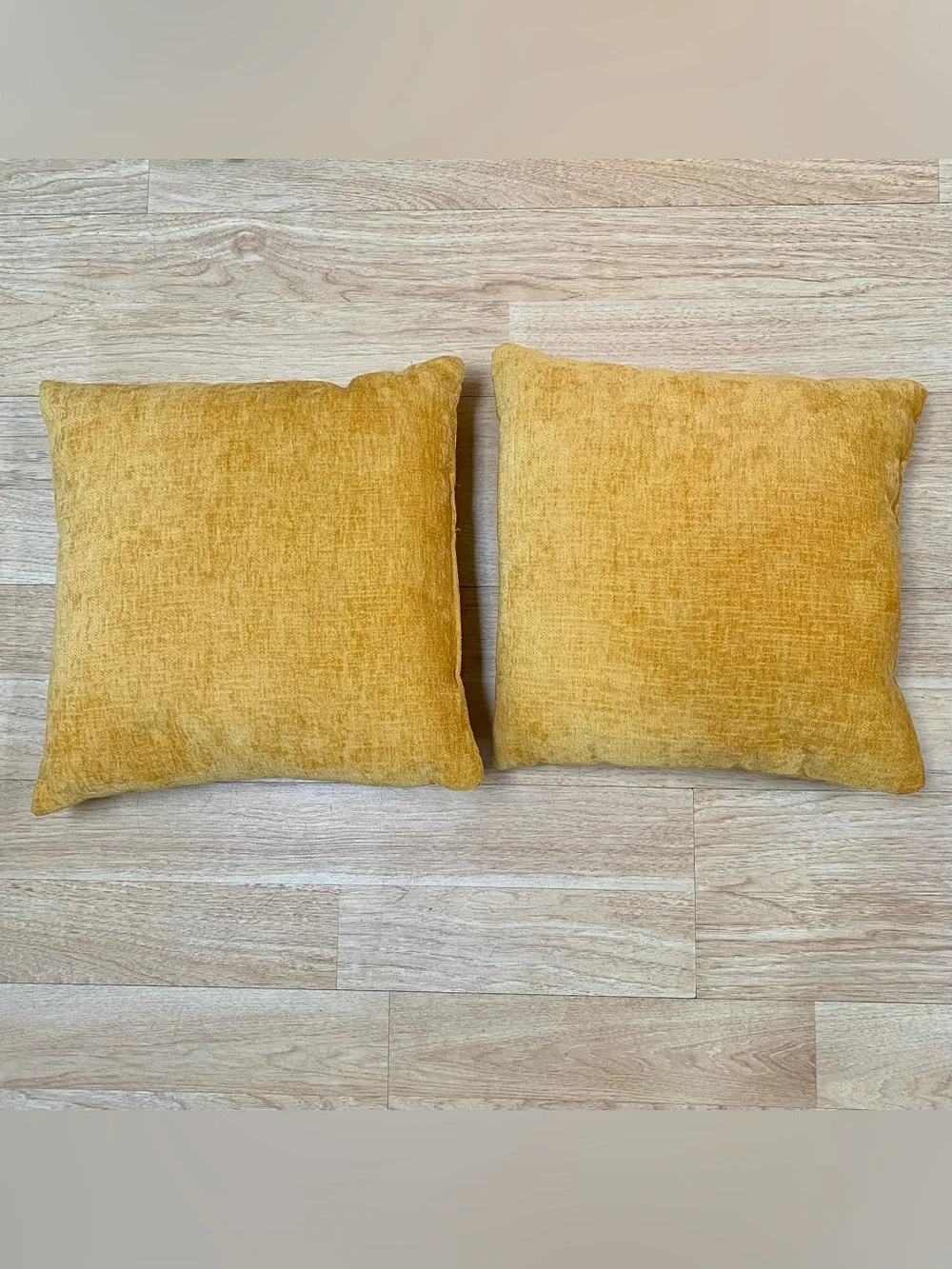 Velvet Throw Pillows Mustard Yellow Textured Square Silhouette Approx 17 x 17 In